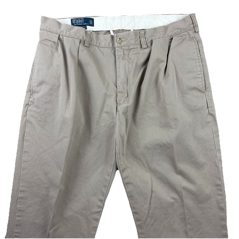 Polo Ralph Lauren Pants Mens 36x29 Khaki Ethan Pleated High Rise Cotton Chino